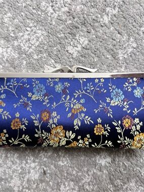 Navy Floral Satin Clutch Wallet